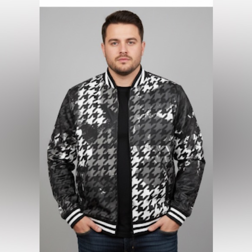 Rebel Minds Jacket Mens Size 2XL Geometric Black, Gray And White Full Zip NWOT